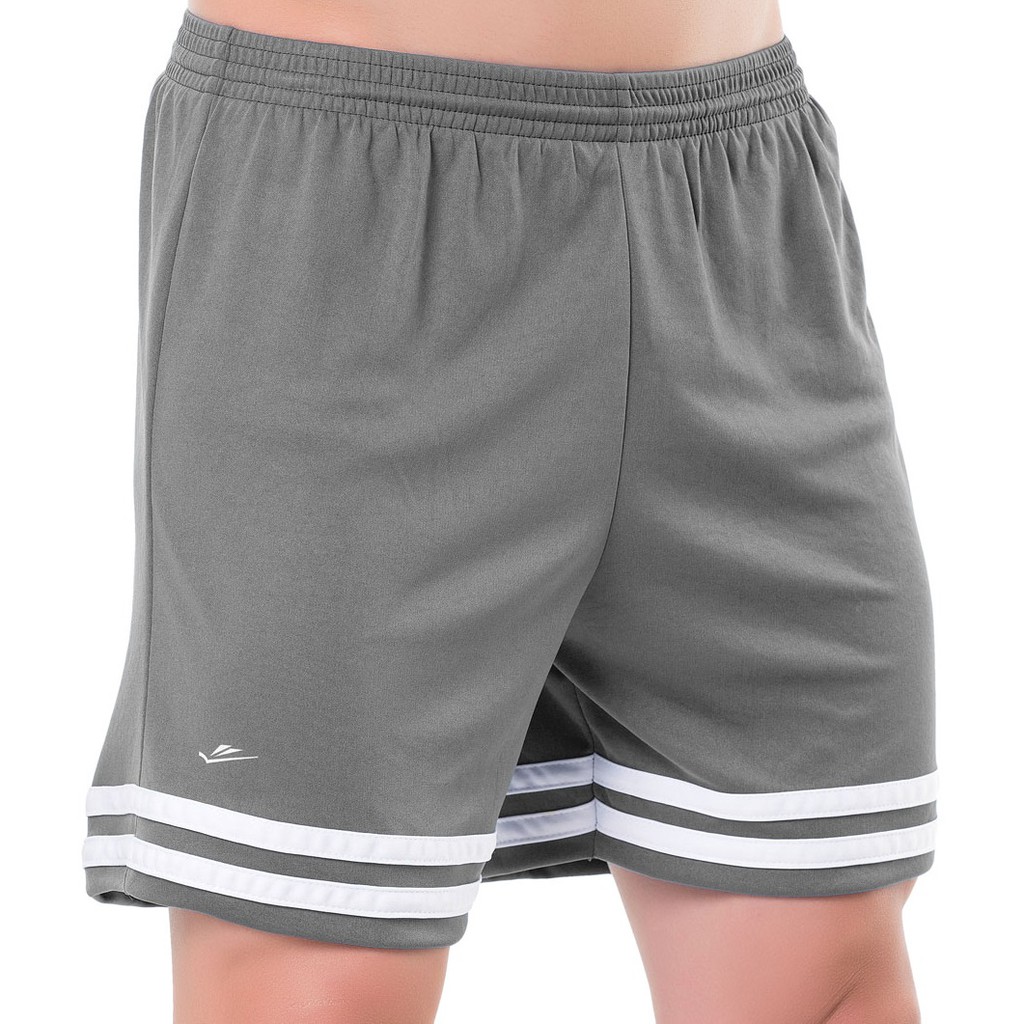 Calção Shorts Masculino Plus Size Futebol - M,G,GG,EG1,EG2,EG3 e Eg4 -CINZA ESCURO COM LISTRAS BRANCA - ELITE ORIGINAL