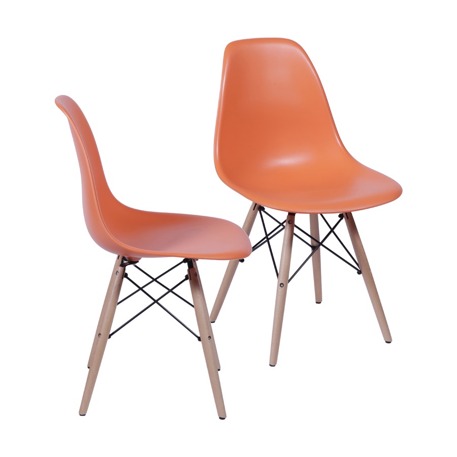 2 Cadeiras de Jantar DKR Eames Boxbit Laranja Base Madeira