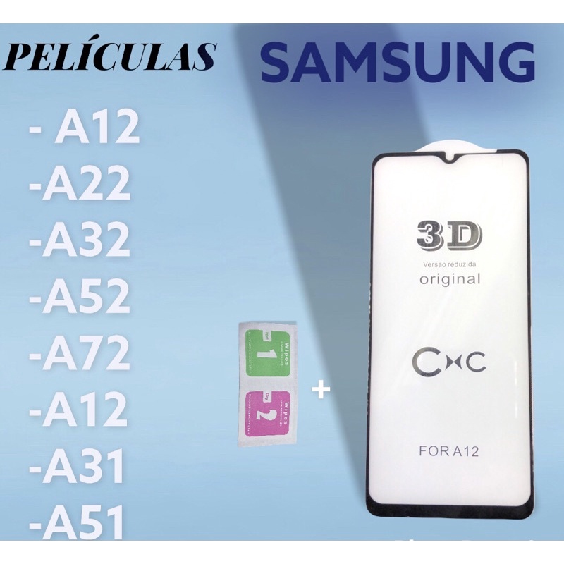 Pelicula Vidro 3d Samsung A12 A22 A32 4g A32 5g A52 5g A72 M12 M3 M51