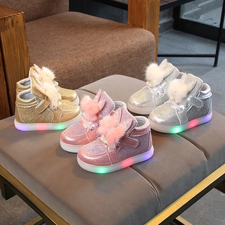 (um pouco menor)Ano Novo Chinês Outono Das Crianças Iluminação LED Sapatos Luminosos Infantis Meninas Coloridos Com Diamante Desenho Animado De Bebê