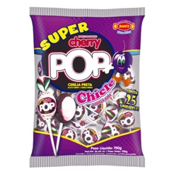 Pirulito Super Cherry Pop Black Recheio Chiclete c/25 - Sams