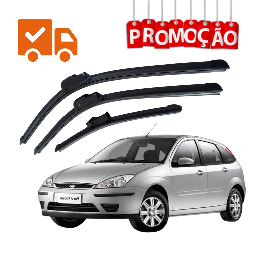 Kit de 3 Palhetas para Limpador de Parabrisa Dianteiro + traseiro para Focus 2000 á 2007