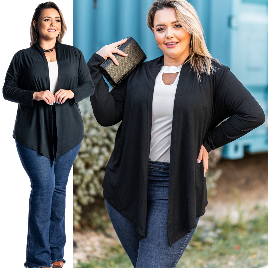 Kimono Cardigan Social Feminino Plus Size Basico Casual Outono Inverno