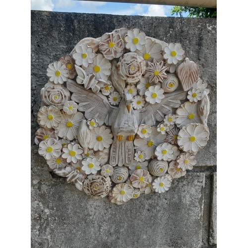 Divino Espirito Santo Escultura Madeira Flores Decorativas 36 cm
