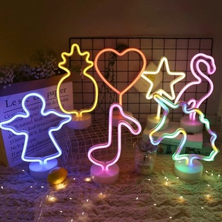 Luminaria Led Neon Abajur Decoração Quarto Mesa Festa Parede (Flamingo, Unicornio, Cacto, Abacaxi, Coqueiro, Arco- Íris, Coração)