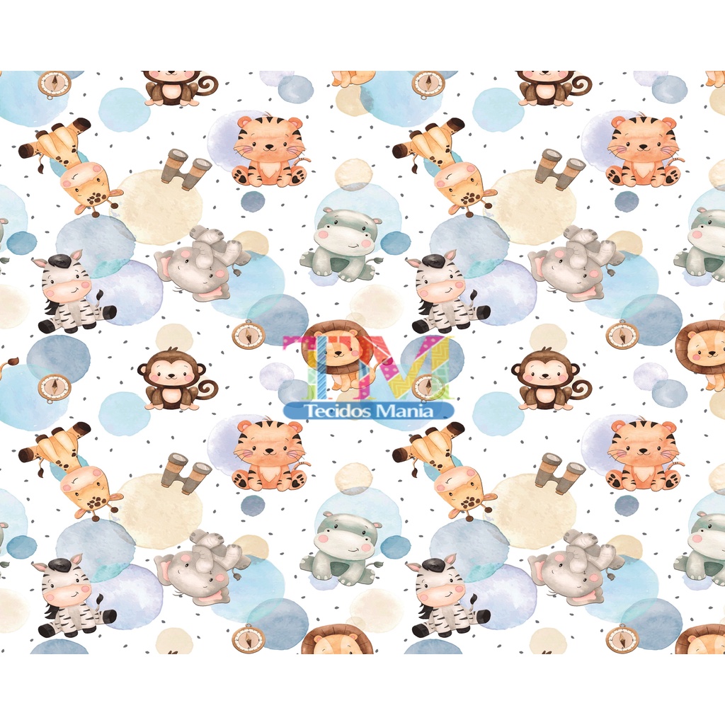 Tecido tricoline, microfibra ou gabardine estampado - Safari - Fundo Bolhas - Azul - 0.50CM em Oferta na Shopee