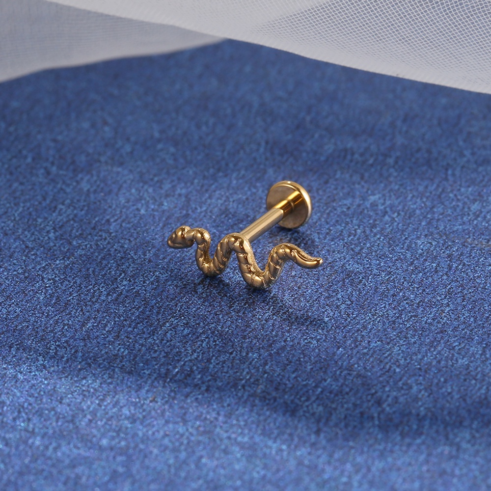 Piercing Labret Titânio Cobra | Helix, Tragus, Conch, Nariz, Boca-Medusa e Outros