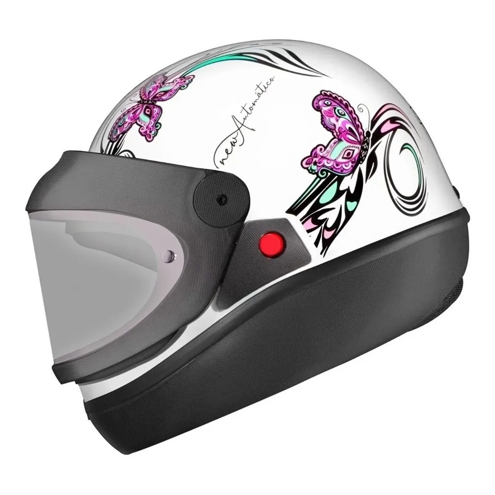 Capacete Moto Ebf Automático Borboleta Branco E Rosa