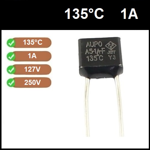 1 Fusível Térmico 1A 135 Graus 135C 135°C 250V