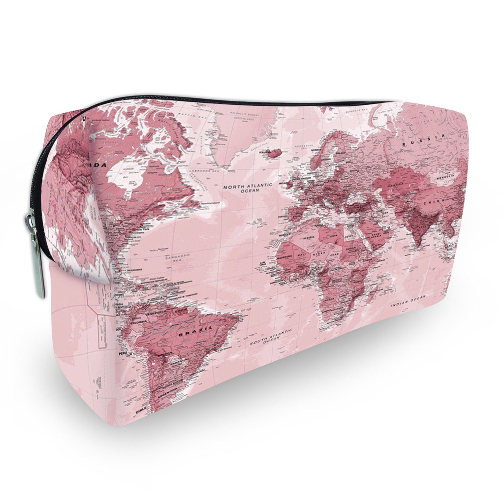 Necessaire Plus Estojo Bolsa de Mão com Zíper Mapa Rosa