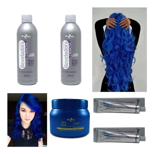 Cabelo Azul Royal 2 Coloração + 2 Ox 20 + 1 Matizador 250g