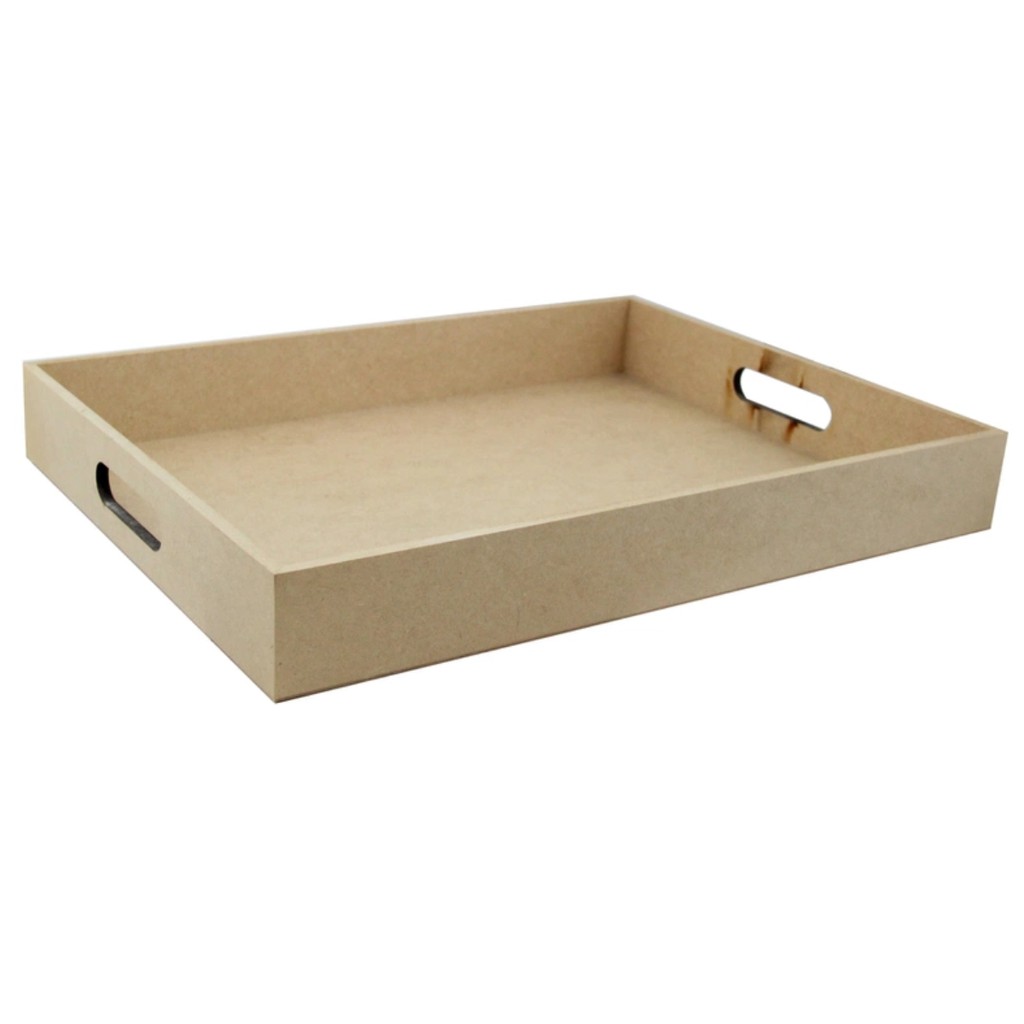 Bandeja Reta Retangular Lisa 40x30x5 Cm MDF Cru