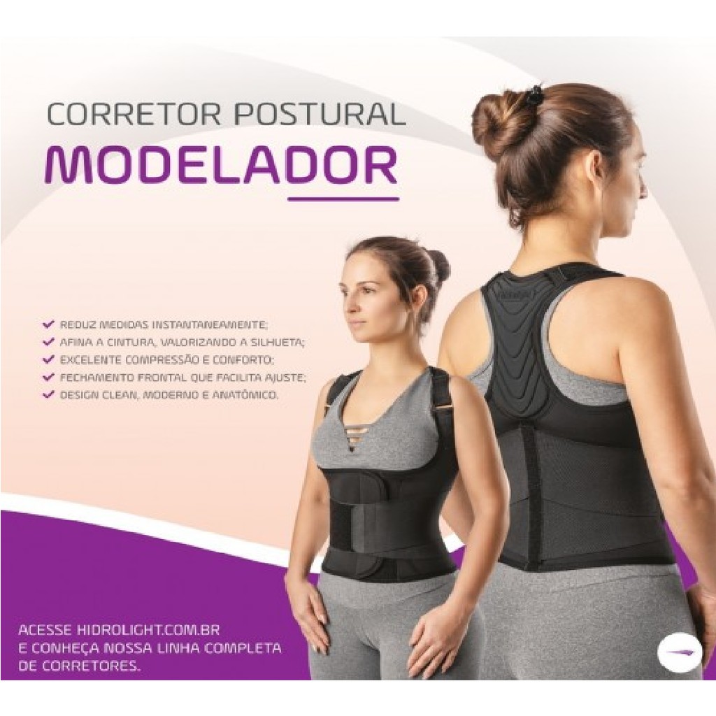Corretor Postural Ergonomico Com Cinta Abdominal Lombar Modeladora Neoprene Hidrolight