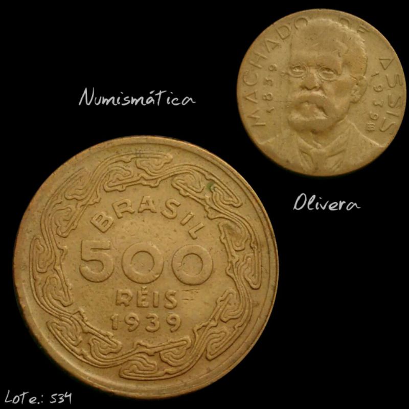 Moeda antiga 500 réis 1939 Brasil
