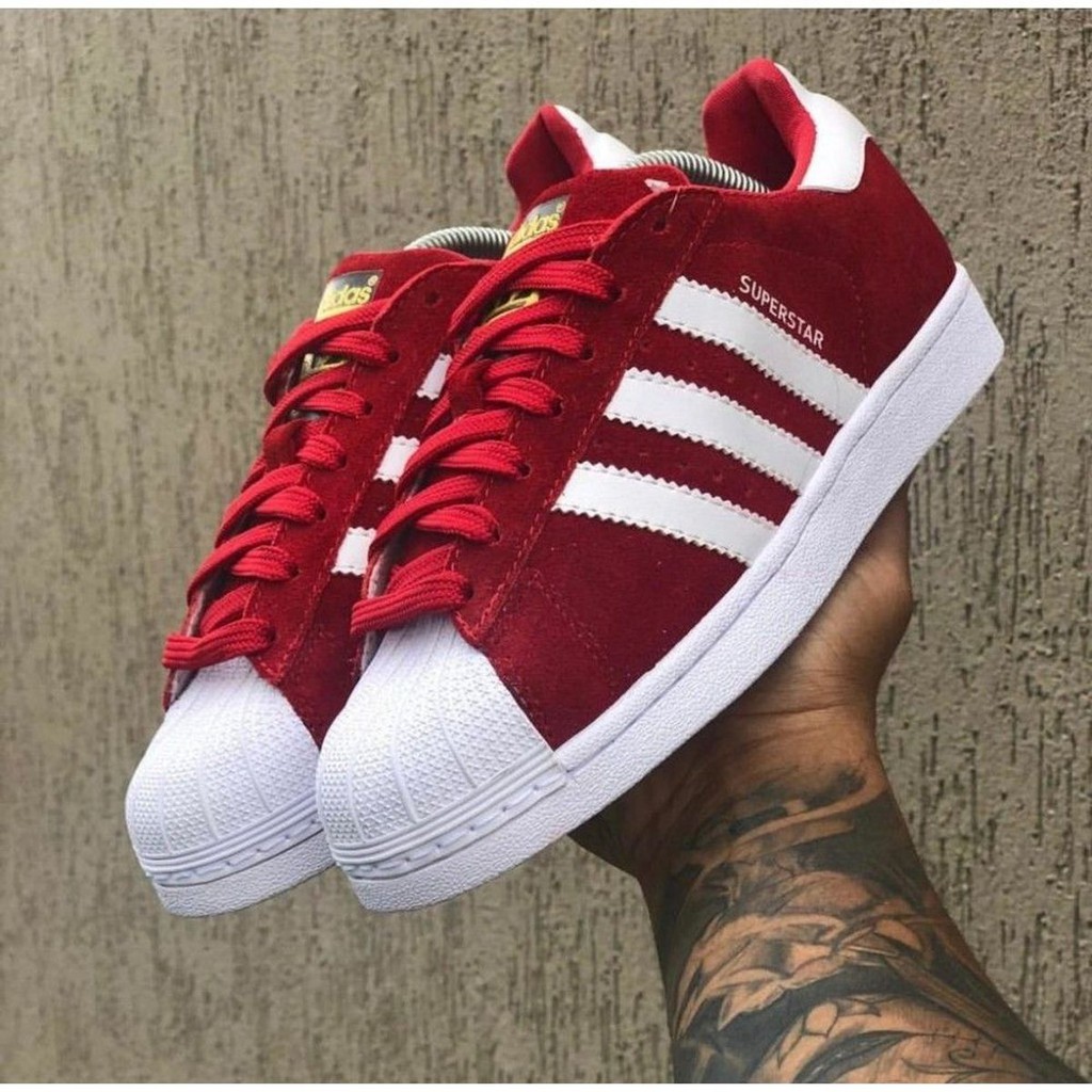 adidas superstar vermelho camurça