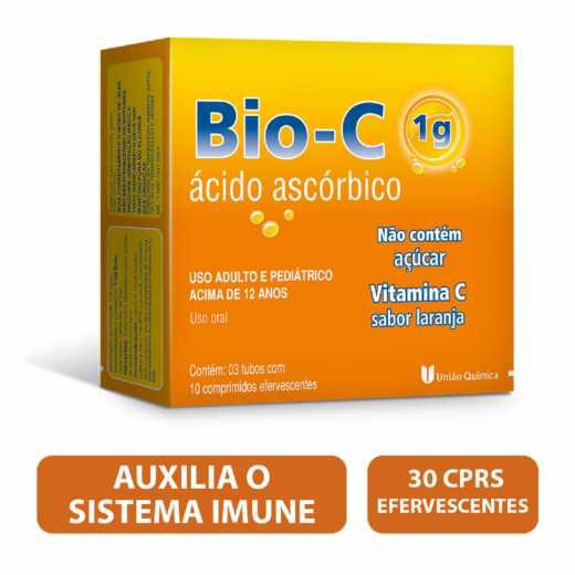 Vitamina C 1g Bio C c/ 30 Comprimidos efervescentes imunidade Bio-c Acido ascorbico Vitamina C Efervecente