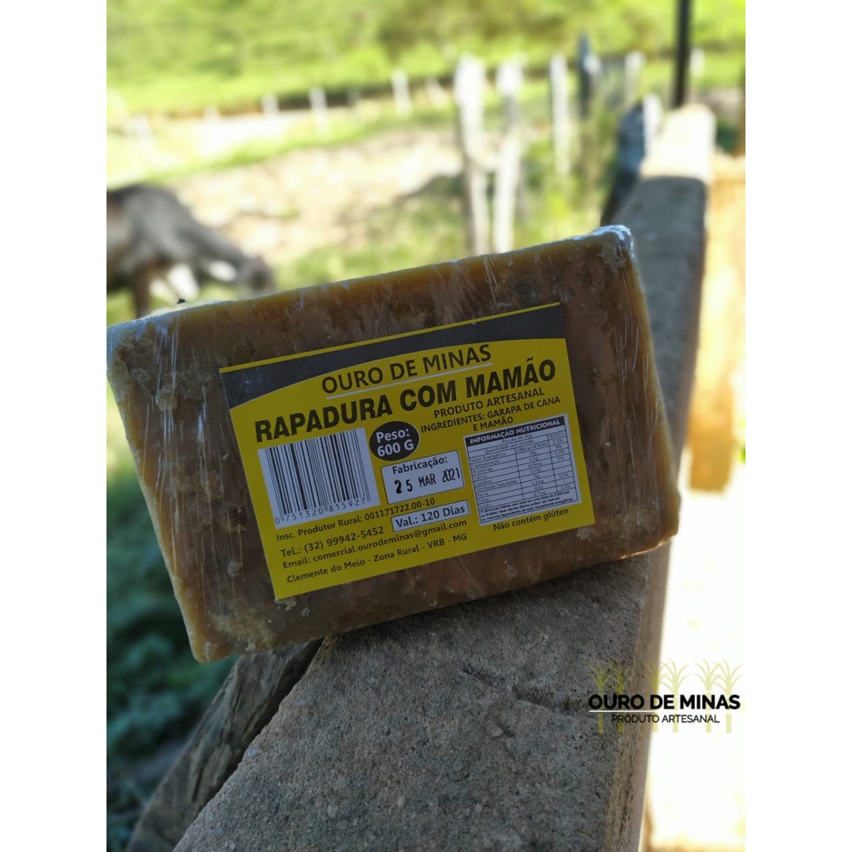 RAPADURA 100% NATURAL SABORES 500G GENGIBRE, PURA, MAMÃO E AMENDOIM