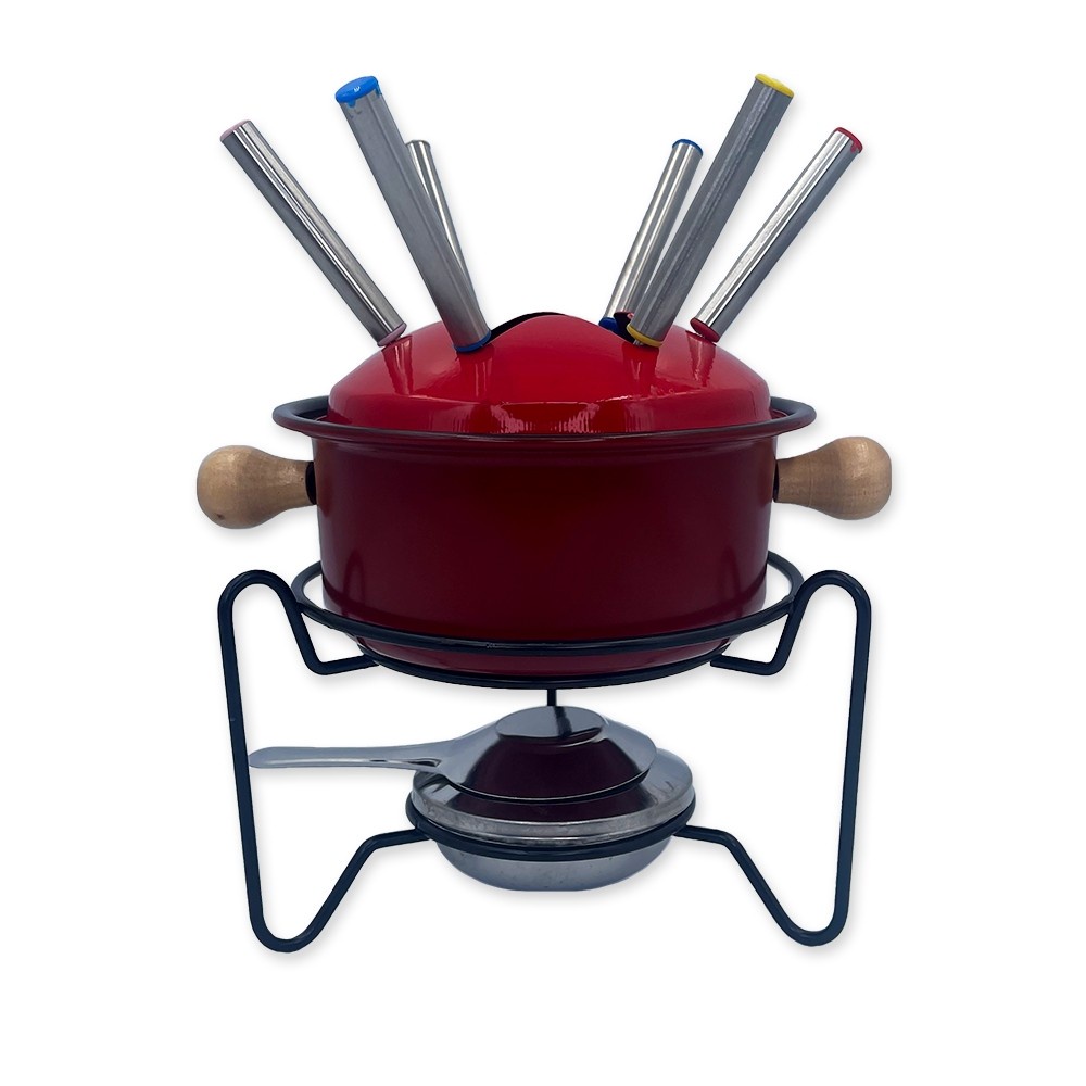 Conjunto de Fondue 10 Peças Vermelho Carne Chocolate Jantar Romântico
