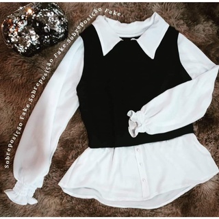Camisa que Imita Sobreposição Moda Blogueira