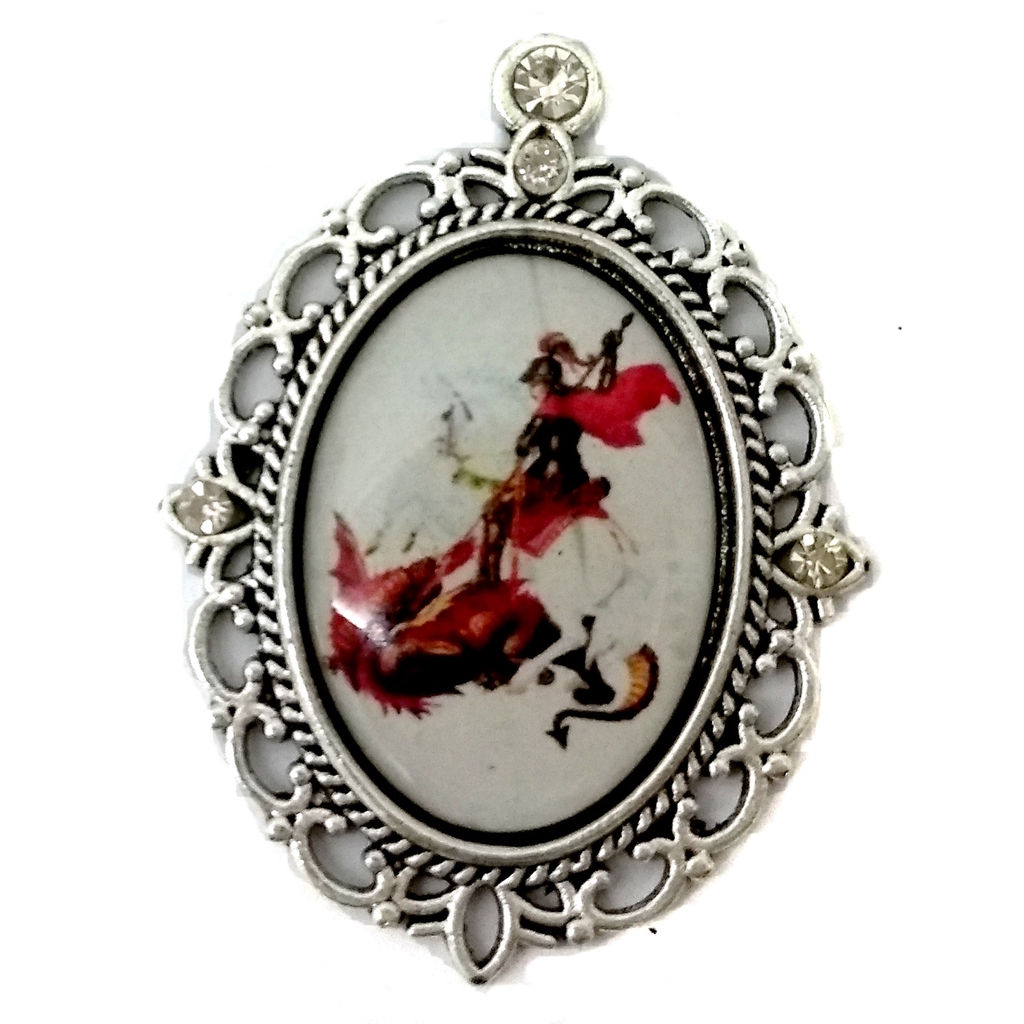 Entremeio de Terço De São Jorge Prata Com Strass