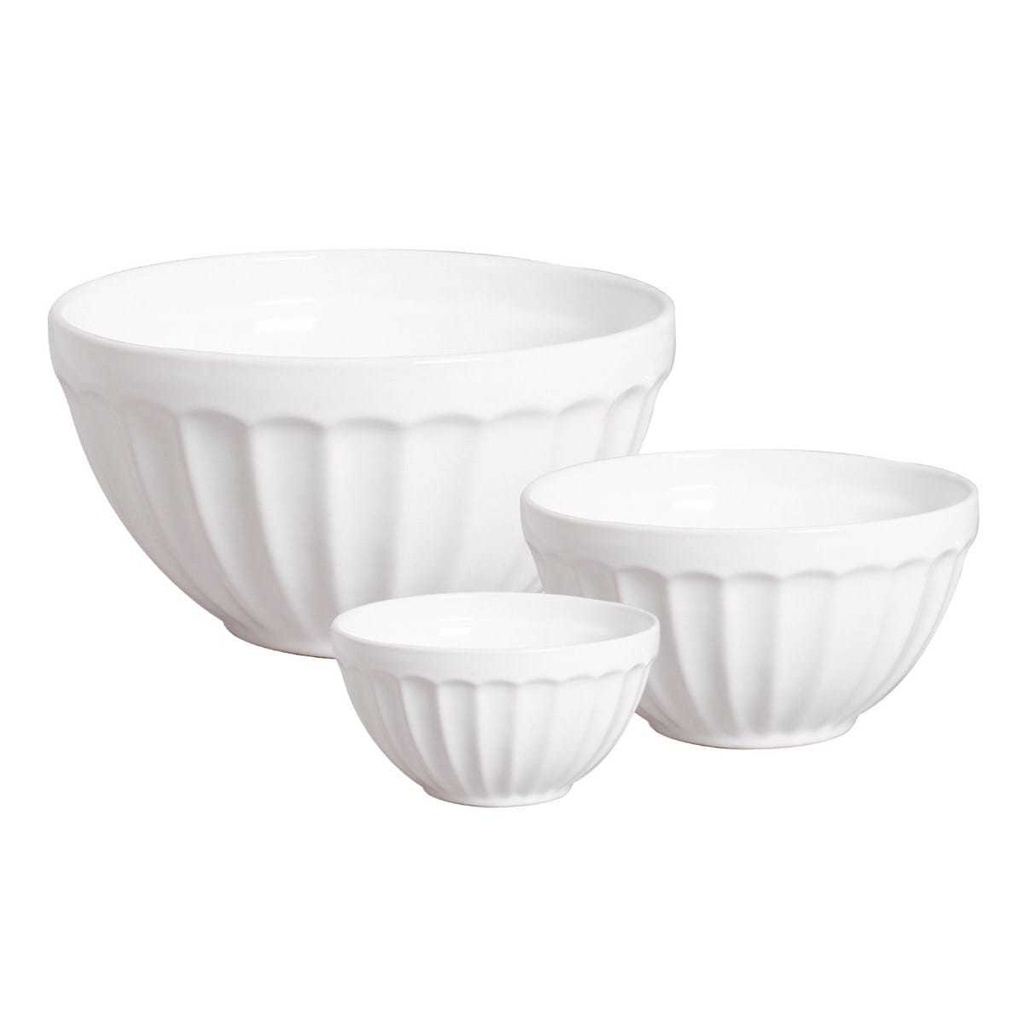 Trio Tigela Bowls Relevo em Cerâmica Esmaltada Branco