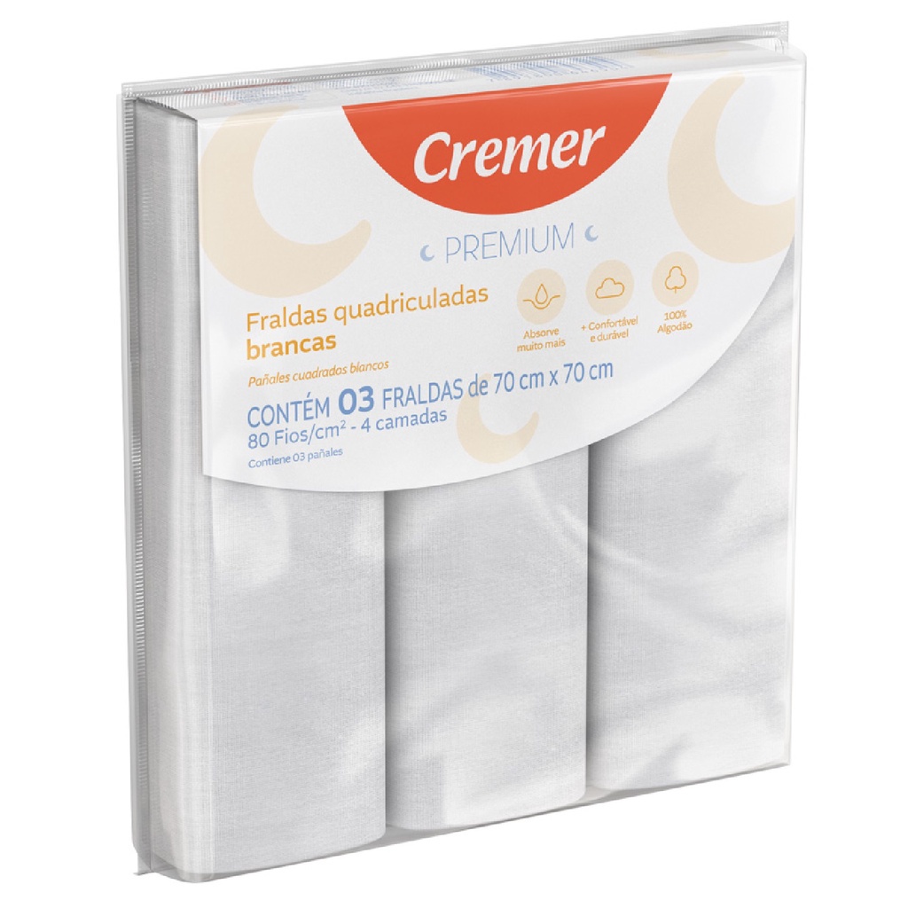 Fralda Premium Branca Bebê 70x70cm Kit 3 Unidades Algodão Macio em Oferta na Shopee