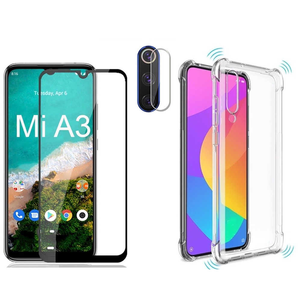 Kit Celular Xiaomi Mi A3 Blindado Capa Anti impacto + Película 3D Full Cover + Película Para Câmera