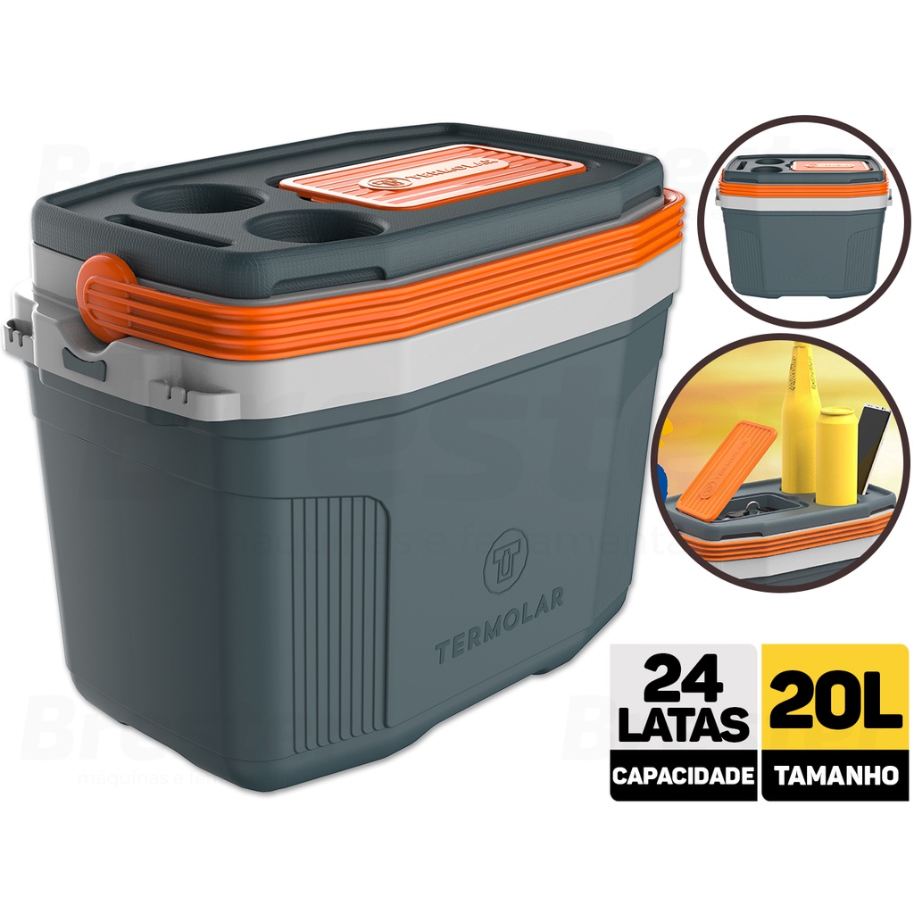 Caixa Térmica Suv 20 Litros Termolar Cooler Com Alça Trava Compartimentos Para Pesca Camping Praia Lazer Cabe 24 Latas