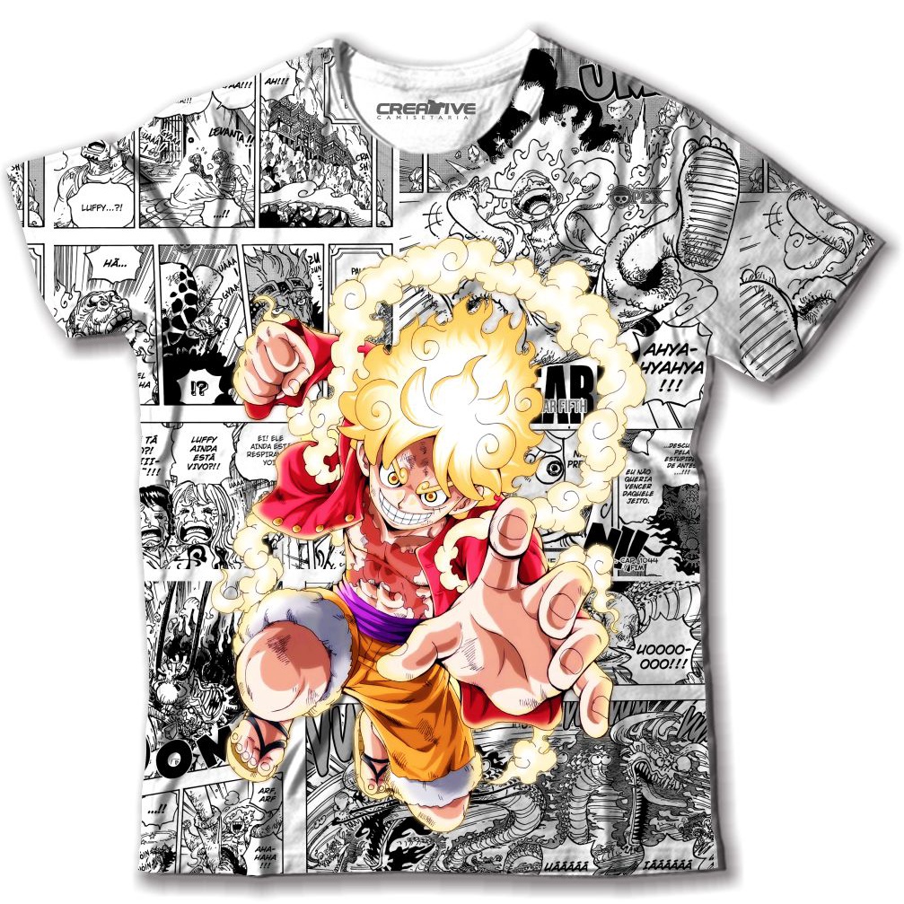Camiseta camisa Blusa anime One Piece Monkey D Luffy Gear 5 Anime Mangá modelo tamanhos adulto e infantil