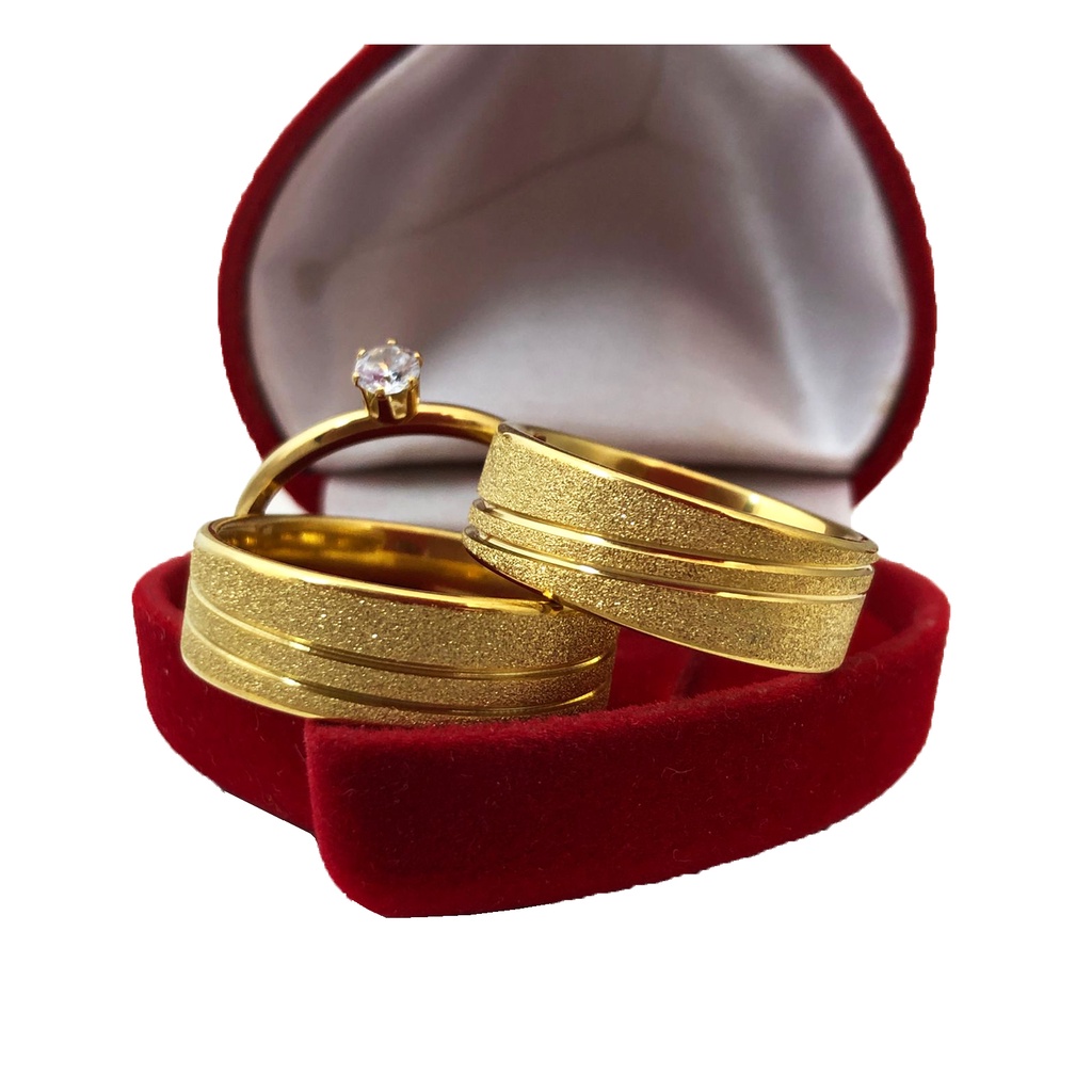 Par de Alianças Noivado Casamento Anéis Jateado + Solitário I Material de Alta Durabilidade I Mantém o Brilho em Oferta na Shopee