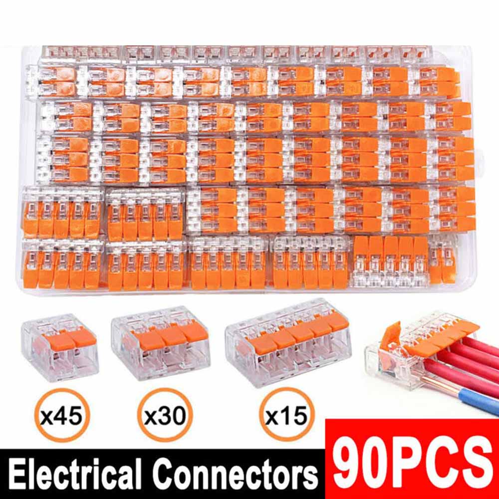 90Pcs For Wago 221 Electrical Connectors Wire Block Clamp Terminal Cable Reusable