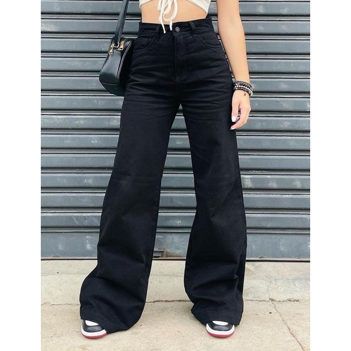 Calça Wide Leg Jeans Pantalona Black Color Tendencia Moda Gringa Estilosa em Oferta na Shopee