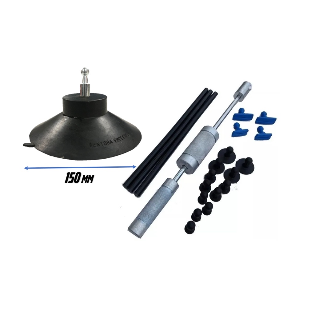 Kit Profissional Martelinho de Ouro Repuxadeira Pesada + Ventosa Sucção 150mm + Ventosa + Cola Preta