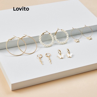 Lovito 5 Pares de Brincos de Argola com Pingente de Borboleta, Cobra e Pérolas L17M435 (Ouro)