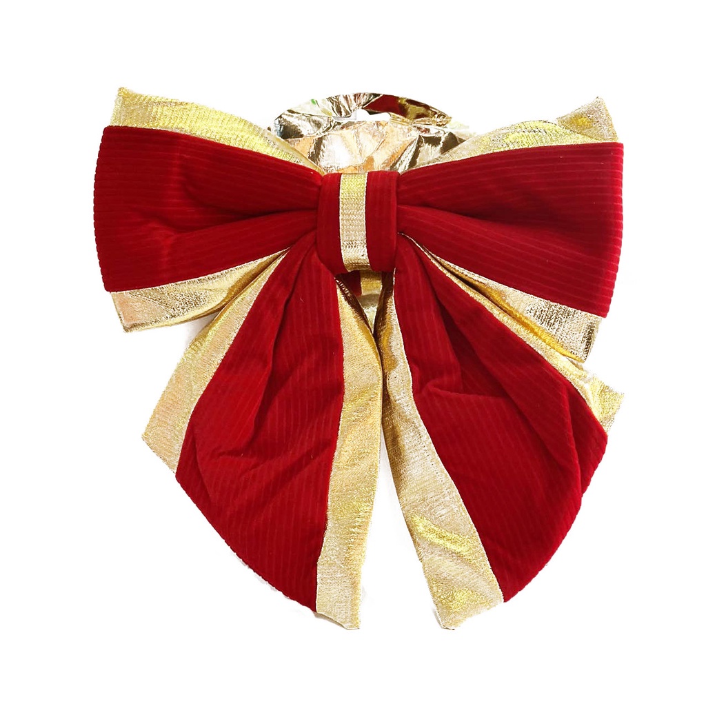 Laço De Natal Natalino Vermelho Veludo E Dourado 23cm