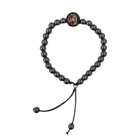 Pulseira São Miguel Arcanjo Cruz Crucifixo Pedra de Hematita
