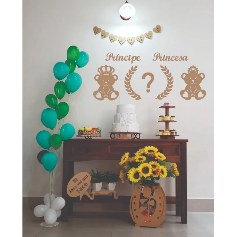 Decoracao Simples Cha Revelacao Bebe Tema Urso Ursa Mdf Cru Shopee Brasil