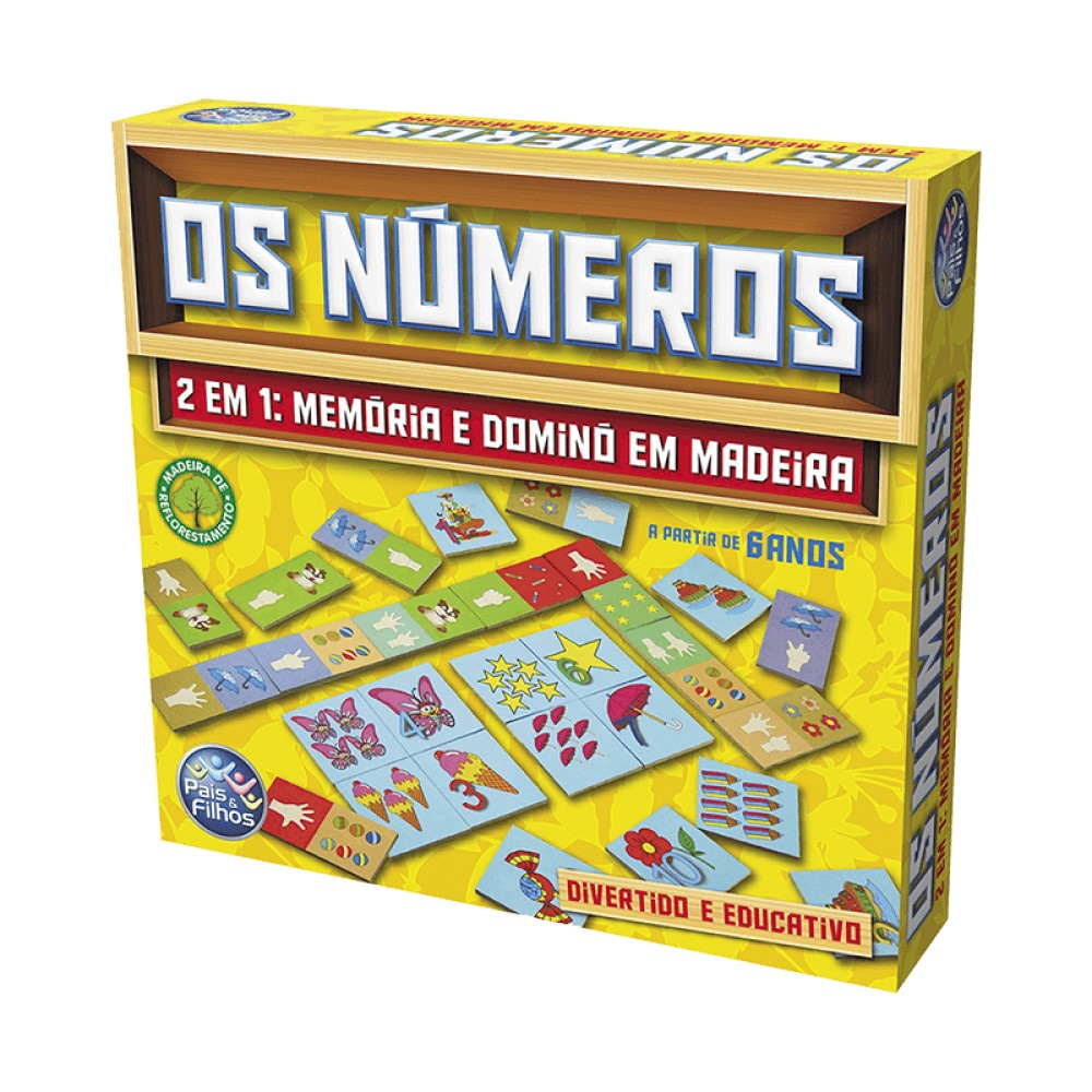 Jogo Educativo Os Numeros Domino Memoria Madeira 48Pcs 2 x 1