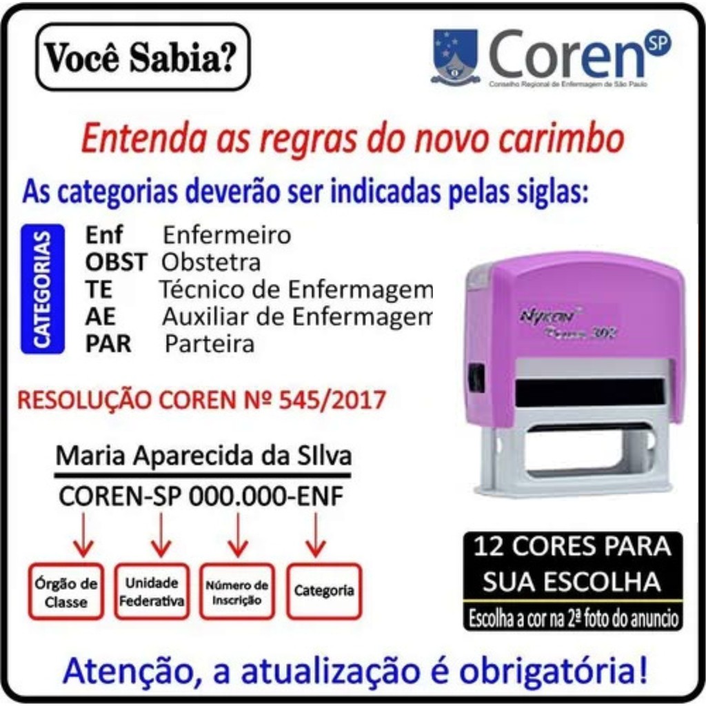 Carimbos – Enfermeiros – Tec. Enfermagem – Nova Resolução