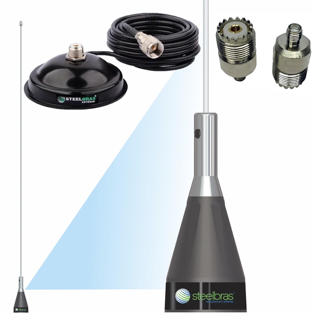 Antena Móvel Evolution Vhf Uhf Suporte Magnético Imã Cabo 5,5m Adaptador Sma Uhf Fêmea