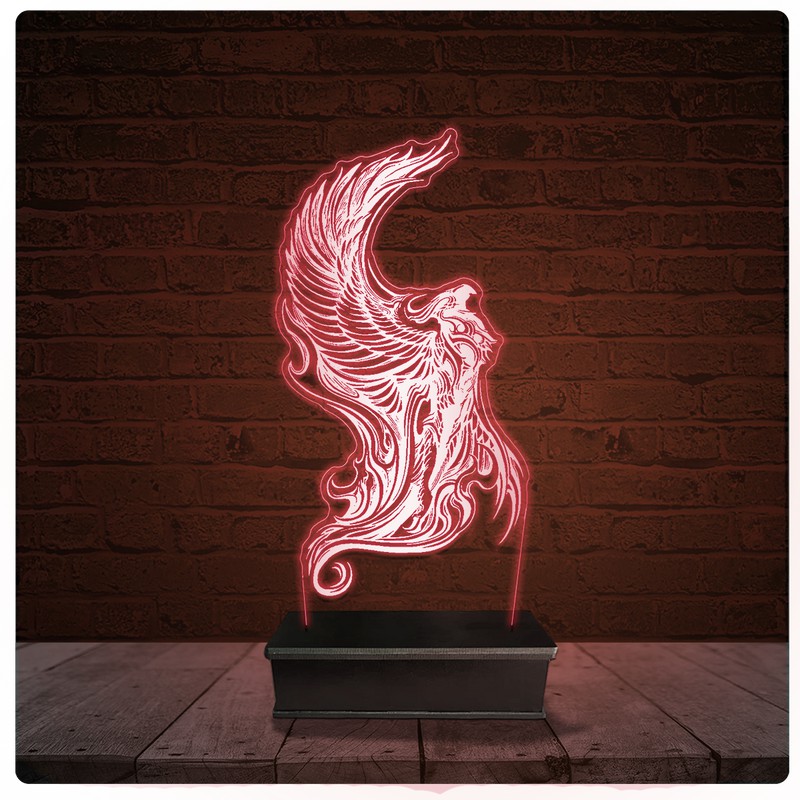 Abajur Luminária Acrílico Led - Fênix Pássaro Tattoo