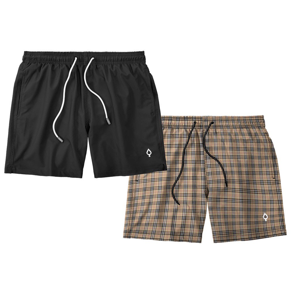 Kit 2 Shorts Bermudas Liso Lisa Masculino Tactel elastano Básico Academia Treino Praia com 2 bolsos