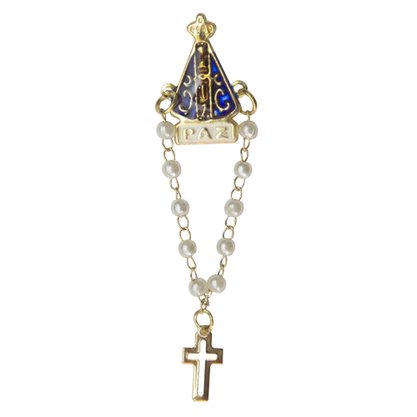 12 Boton Broche Nossa Senhora Aparecida Paz Terço Pérola