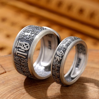 Panoben Fu Palavra Larga Narrow Thai Anel De Prata Masculino Original Criativo Retro Presente De Natal Para Namorada Cauda Japonês Diamante De Cristal Do Vintage Anéis Mulheres Da Moda Coreano Acessórios Casal Esterlina 925 Homens