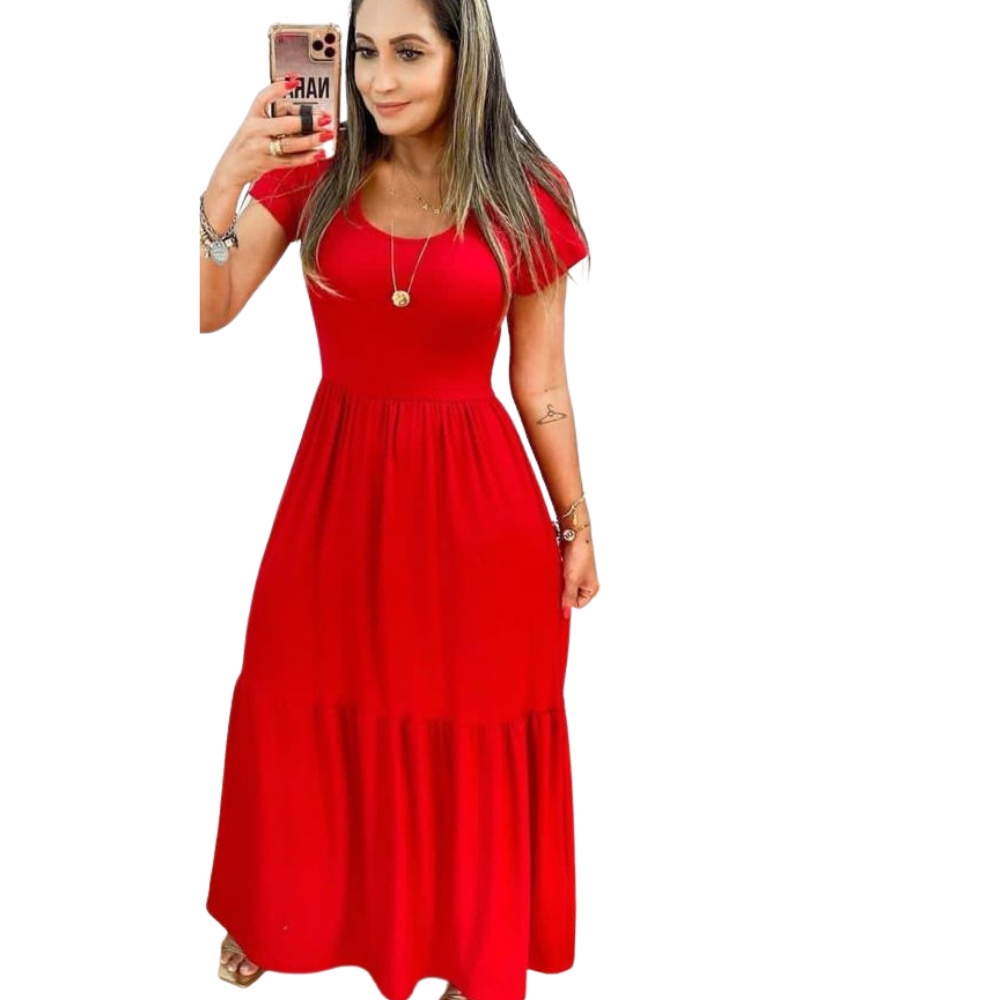 Vestido Longo em Malha Com Manga Estilo Casual Evangelico Saia Rodada
