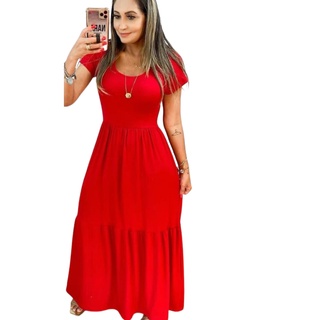 Vestido Longo em Malha Com Manga Estilo Casual Evangelico Saia Rodada