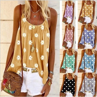 Camisola Feminina De Verão Margarida Estampa Camisole Moda Casual Sem Mangas Tamanho Grande Tanques Soltos