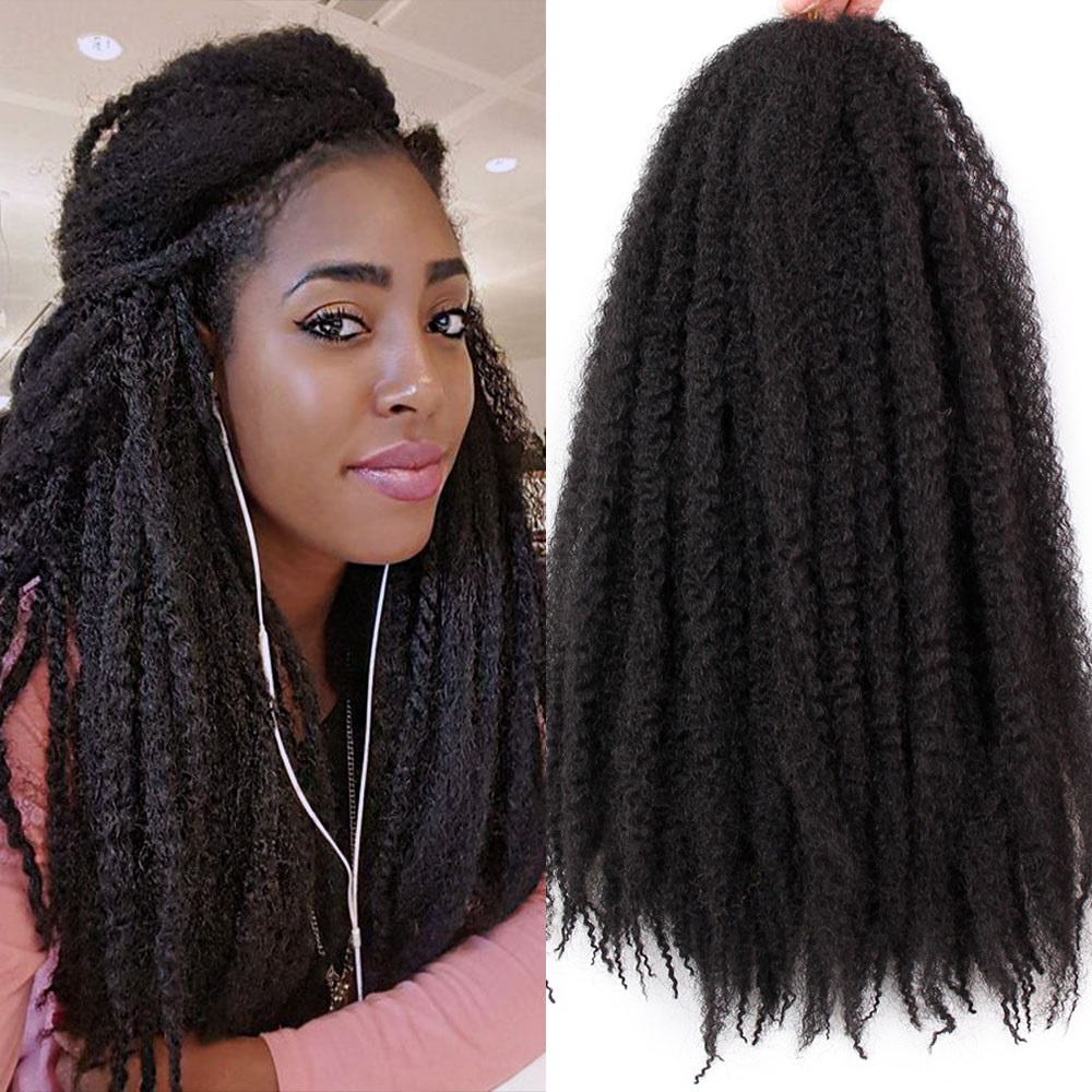 Preto Afro Puff Encaracolado 18 " 35g Crochê Kinky Tranças Fofas Trança Extensões De Cabelo 10 Fios/Peça
