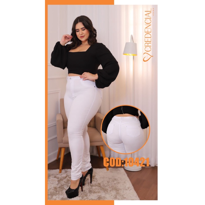 Calça Branca Plus Size Feminina Skinny Com Lycra (Elastano) Cintura Alta Tamanho Grande Empina Bumbum Enfermagem Medicina Moda