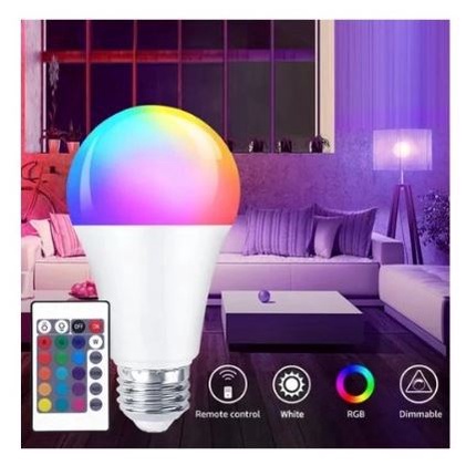 Lampada Bulbo 3w Led Rgb Com Controle Remoto Soquete E27 Bivolt Luz Colorida e Branco Cromoterapia Decoração
